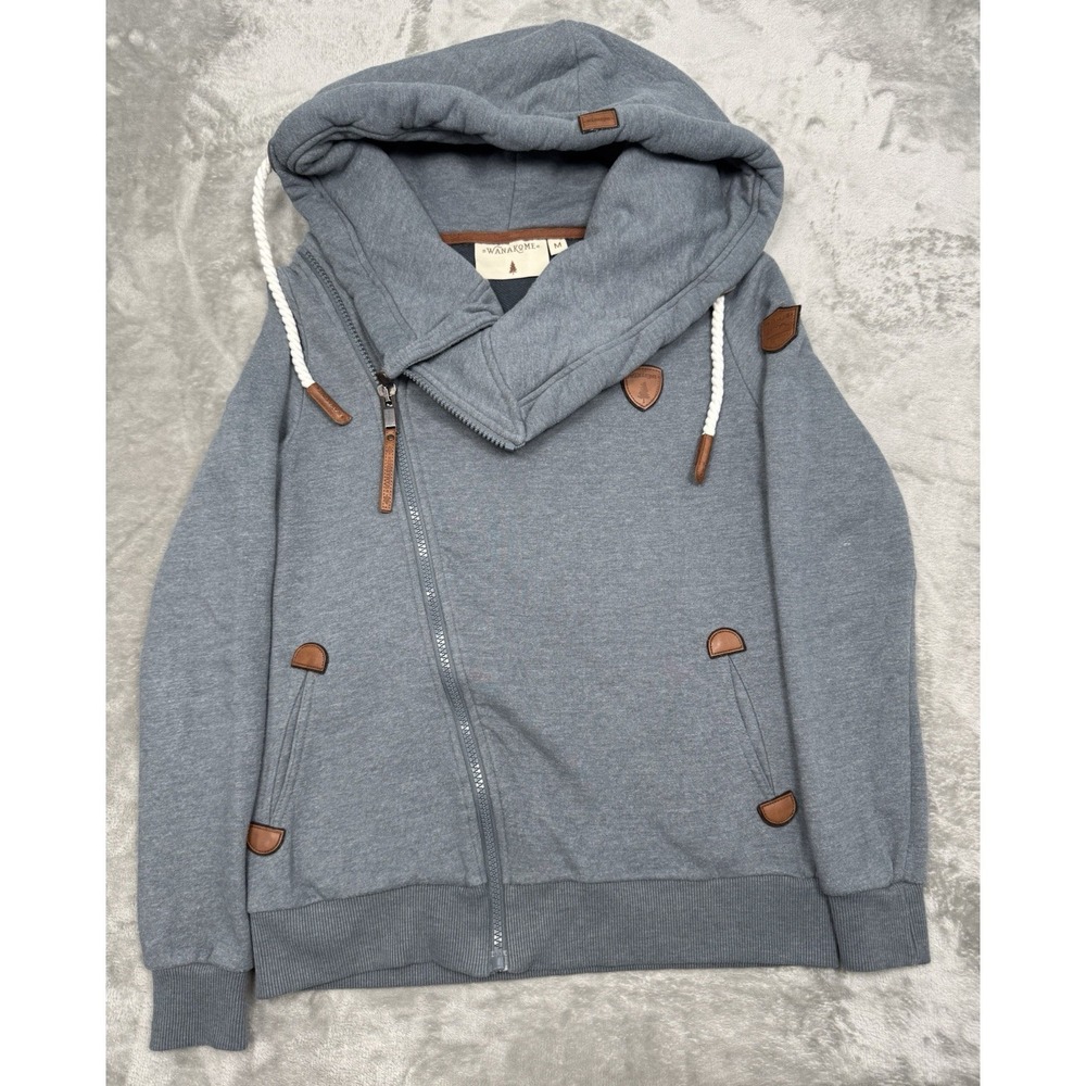 Wanakome Athena Zip Hoodie Womens Medium Blue Jacket Heavyweight Sweatshirt